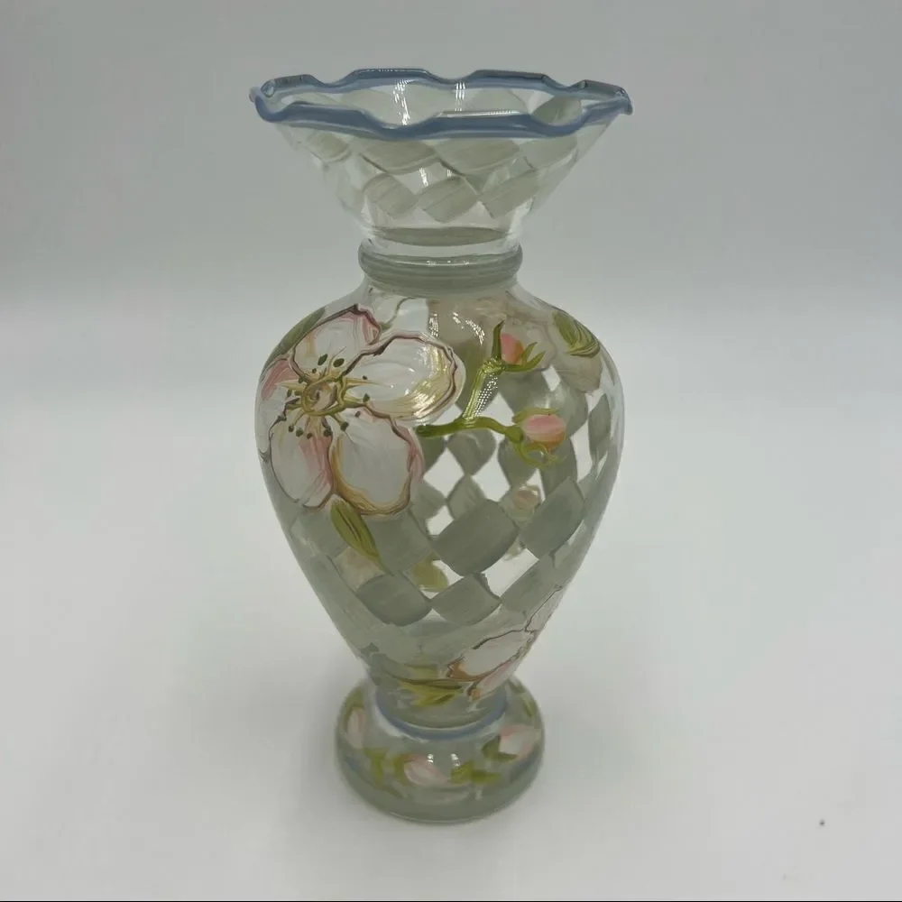 Tracy Porter Small Hand-painted Harlequin and Floral Glass Vase